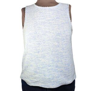 J.Crew Large Sleeveless Light Blue & White Tweed Scallop Trim Cotton Blend Shell
